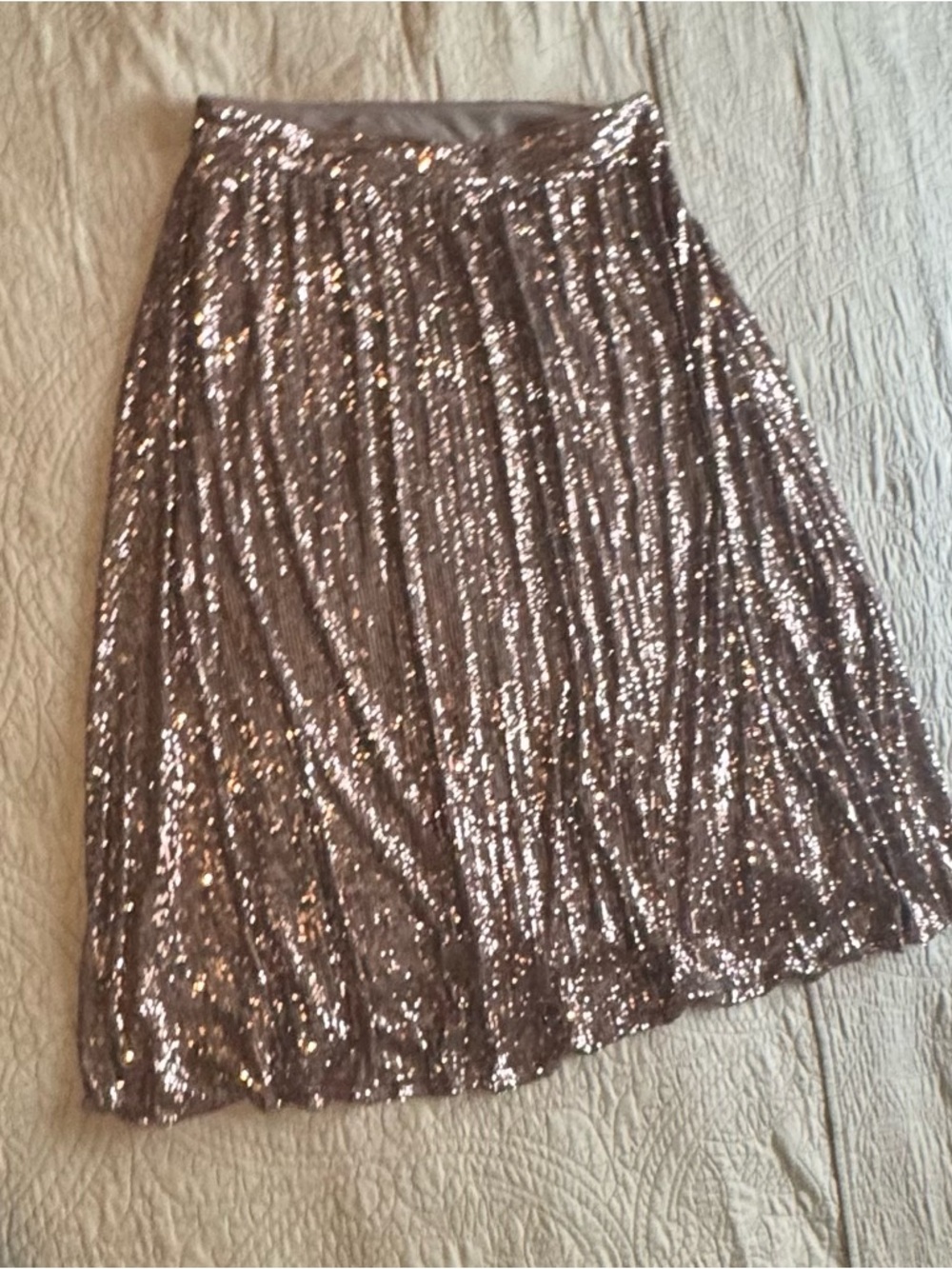 Pleated Sequin A-Line Skirt in Silver